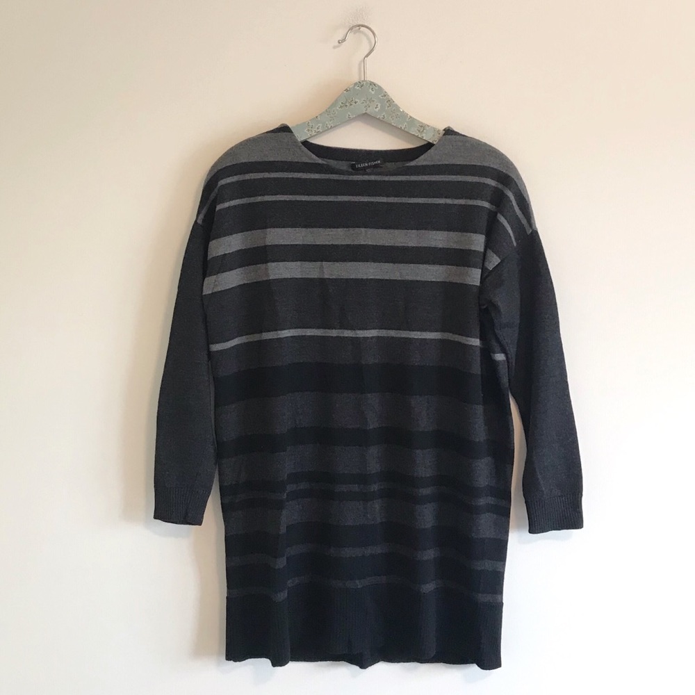 Eileen Fisher Long Striped Merino Wool Sweater